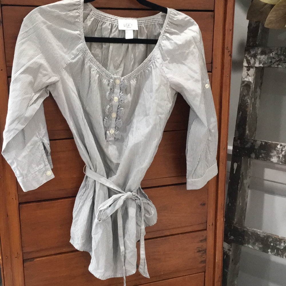 LOFT 3/4 SLEEVE STRIPED TUNIC TOP W/RUFFLE XSP